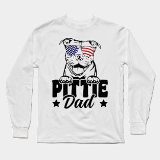 Pittie Dad USA Flag Patriotic Pitbull Dog Lover 4th Of July Long Sleeve T-Shirt